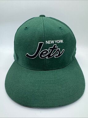 New York Jets Hat Reebok NFL Team Apparel Script Green Fitted Cap Hat Size 7 1/4